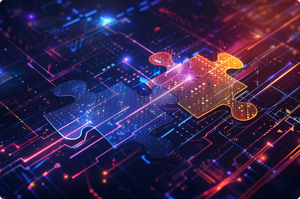 digital puzzle pieces full high color on digital background