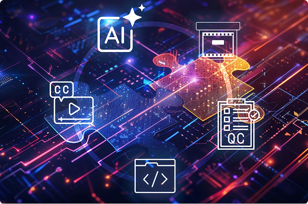 Diva multi rainbow colored worklfow diagram with ai and editing icons in white