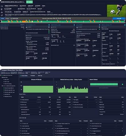 video delivery quality monitor software screen with waves and bard green over black