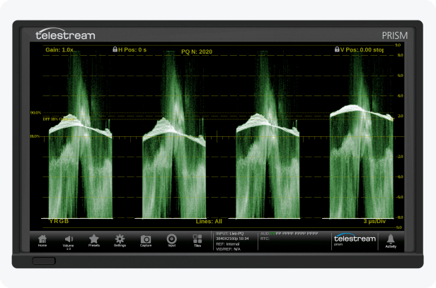 Prism screen cap of Stop Display monitor shows the video signal with a variety of transfer functions in a consistent manner