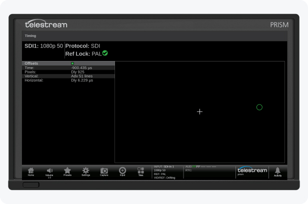 prism timing display screen cap input timing relative to the reference of Black Burst, Tri-Level or PTP