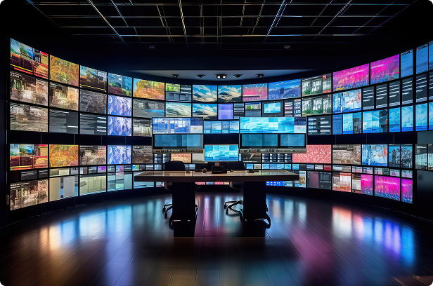 huge multi-monitor video live production screens
