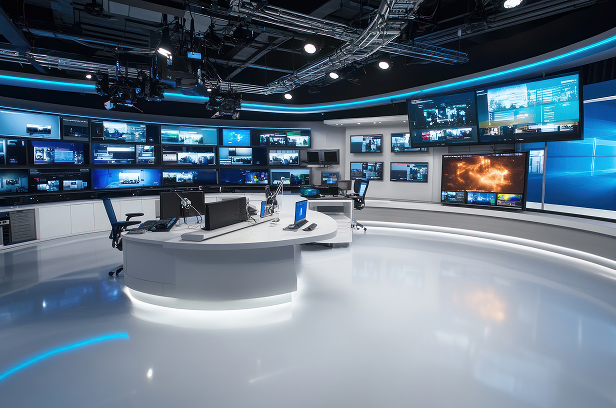 modern news production studio with ingest