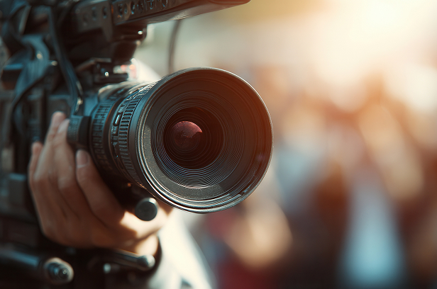 close-up of professional video camera