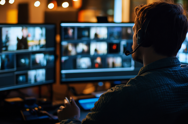 multi video live stream monitoring by person at desk