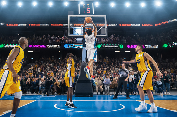 professional basketball players on court