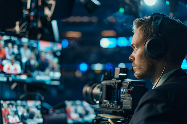 studio with camera and multi source ingest on several monitors