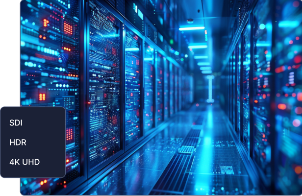 server room dark with blue lights IP network