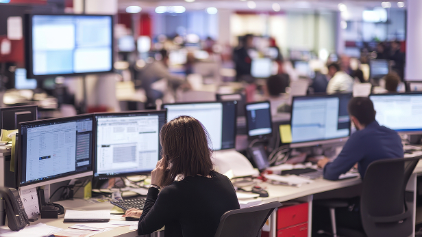 computer workstations in office broadcasting news