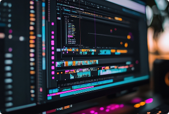 video software on monitor with clips and audio details