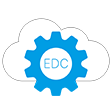 EDC blue cog and white cloud icon logo