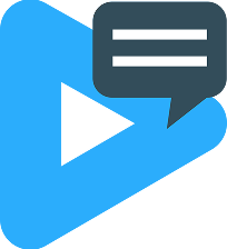 stanza blue play button logo with comment bubble in black