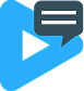 blue play icon with chat