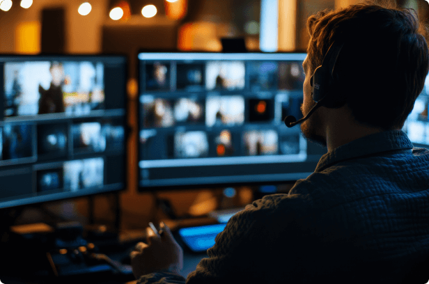 man watching video media mutiscreen