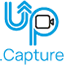 up capture black and blue logo with camera inside the p