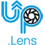 up lens black and blue logo with camera aperature inside the p