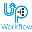 up workflow black and blue logo with sitemap inside the p