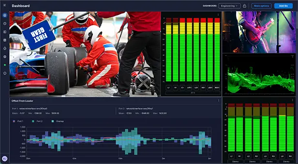 pulse software screencap with racers replacing tires and multiple waveform monitoring panels