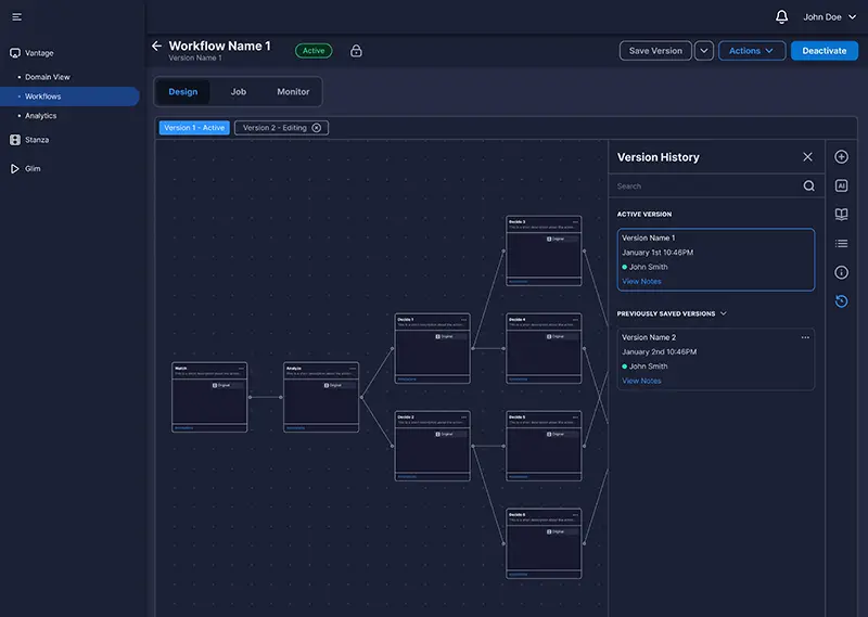 vantage version history screen capture