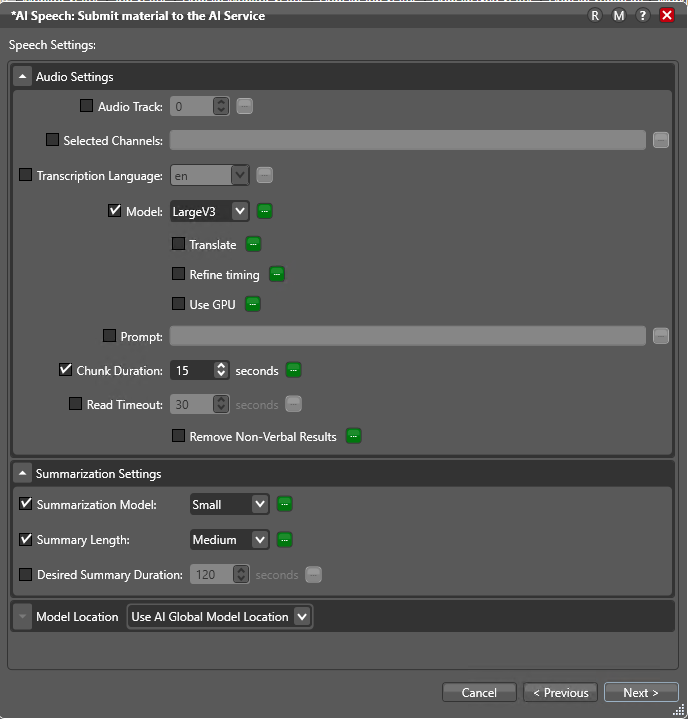 ai speech transcript, summary and metadata software screen