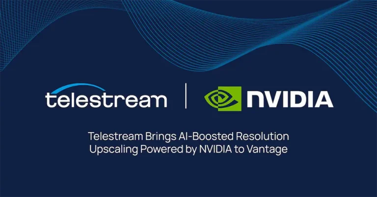 nvidia logo and telestream logo on blue pr hero image